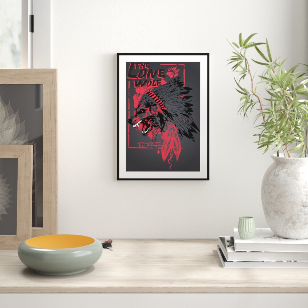 Gerahmtes Poster Der einzige Wolf Schwarz