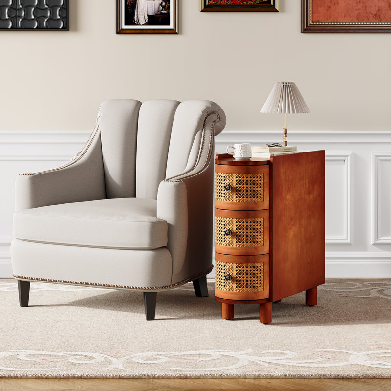 3-Drawer Rattan End Table, Walnut