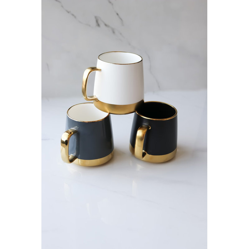 Tasse à café - 15 oz, Gris; blanc; or