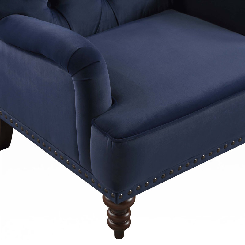 Auguust 34" Traditional Tufted Living Room Chair - Velvet Living Room Chair with Tufted Design, Elegant Nailhead Trim and Sturdy Espresso Wood Legs