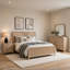 Ensemble de chambre avec grand lit 4 pièces Tanya, miroir de commode, brun naturel Reeded-121545387
