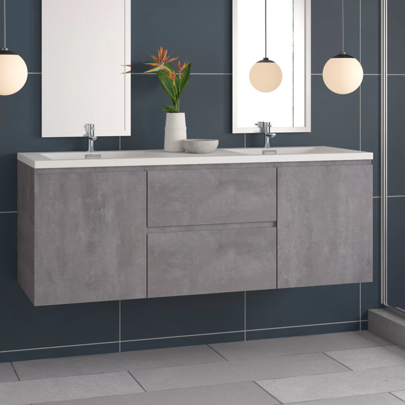 Chelsei 58.75'' Double Bathroom Vanity with Plastic Top, Cement Gray