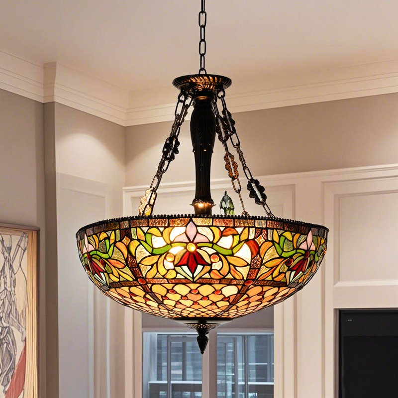 Luminaire suspendu à 5 lumières de style Tiffany à intensité variable 