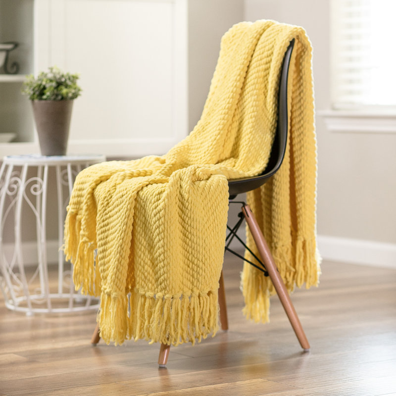Jeté tricoté texturé , Jaune, l 65 po x L 50
