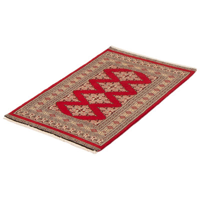 Tapis rouge en laine noué à la main de conception unique 2 pi 7 po x 4 pi 1 po Moudie