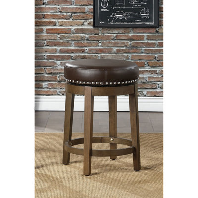2 tabourets à hauteur de comptoir, housse de siège de chaise en similicuir brun, pivotant à 360 degrés, fabrication en bois massif pour les tabourets pivotants ronds (2 pièces), cuir, structure, garniture cloutée, sièges de pièce