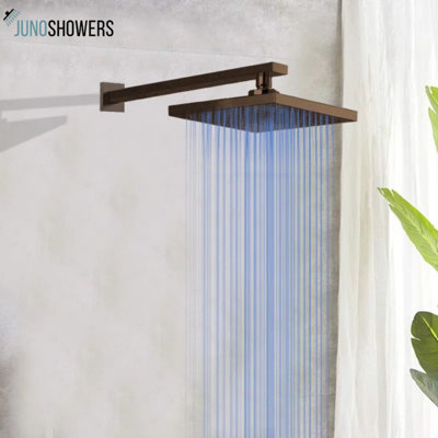 Tête de douche à pluie carrée en bronze huilé à DEL 12 po Juno