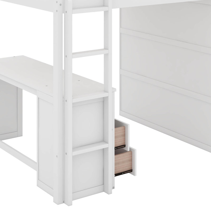 Lit mezzanine double avec placards et bureau, Lit double, Blanc