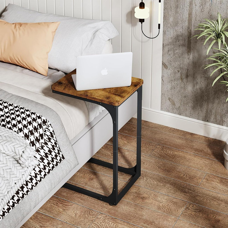 Ensemble de 2 tables d'appoint en forme de C, ensemble de tables de bout en forme de C, plateau rustique, brun rustique (017-30BN)