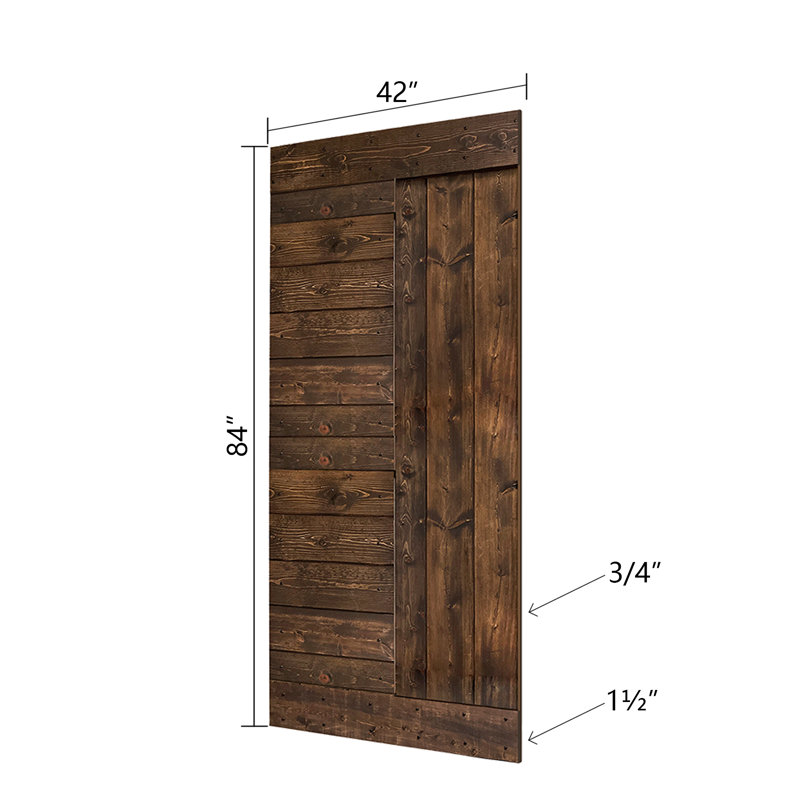 Porte de grange en bois peint à panneaux L Series sans trousse de quincaillerie d'installation, 42 po x 84 po, Café Kona