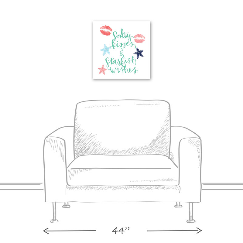 Salty Kisses Starfish Wishes Print On Canvas; 6D6C7B501C7141D6B33417D91EAD3003 Square, 16" H x 16" W x 1.25" D