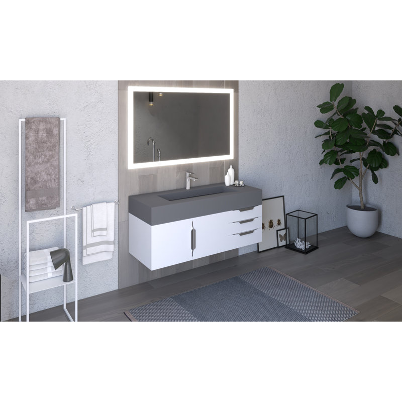 Base de meuble-lavabo mural 48 po Alpine, Blanc / Chrome