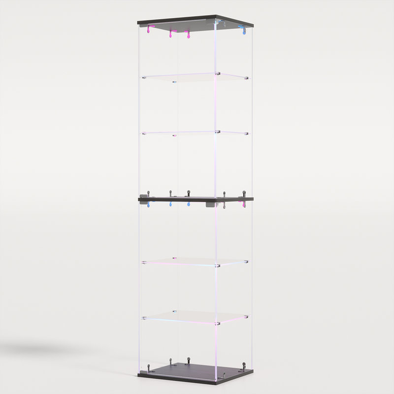 Glass and Solid Wood 40 cm W Display Cabinet with Lighting, Black
