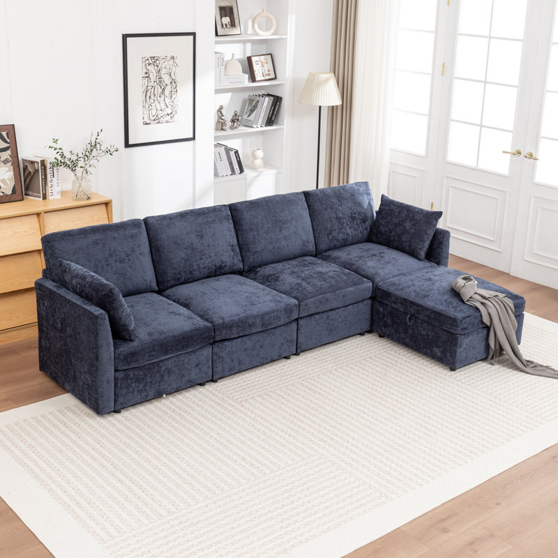 Canapé modulaire rembourré 5 pièces Wilroy, Bleu