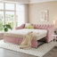 Lit de jour rembourré en velours rose avec couchette escamotable, taille simple convertible pour chambre d'amis et chambre d'enfant