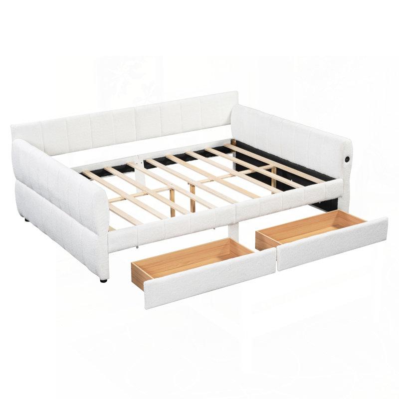 Lit plateforme tapissier confortable avec des caractéristiques polyvalentes pour la détente, Blanc