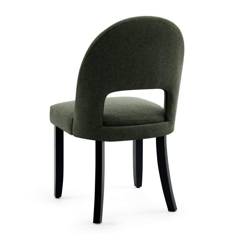 Chaises de salle à manger rembourrées en lin avec dossier haut incurvé et pieds en bois massif Cindina, Green/Black