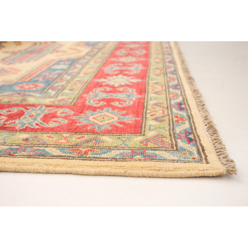 Tapis de zone en laine rouge/beige/brun 6 pi 8 po x 9 pi 9 po à la main-of-a-kind noué la 2010 Brosh