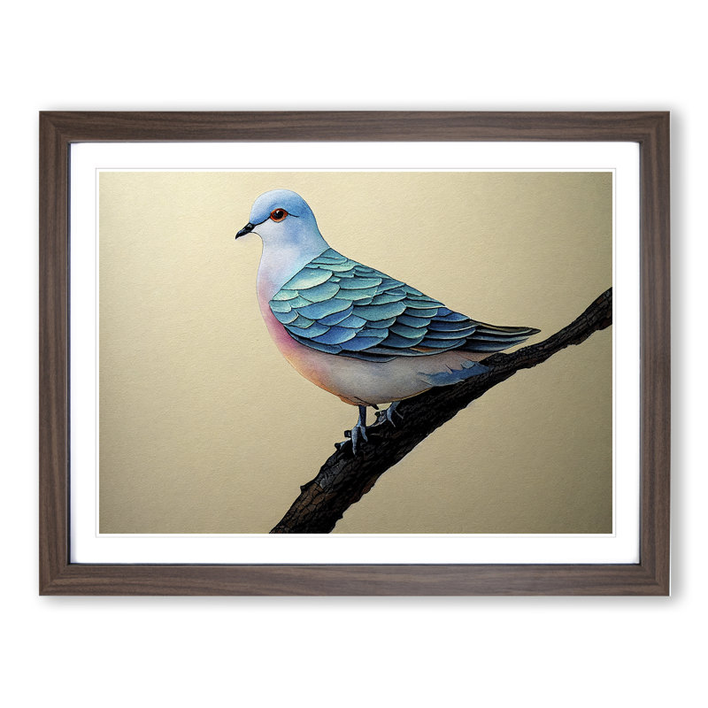 Dove Bird In Watercolour Vol.1 - Single Picture Frame Painting, Walnut Framed, 34cm H x 46cm W x 2cm D