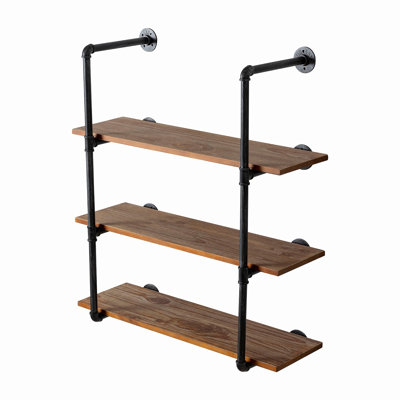 Graysie 3 Piece Pine Industrial Pipe Shelves