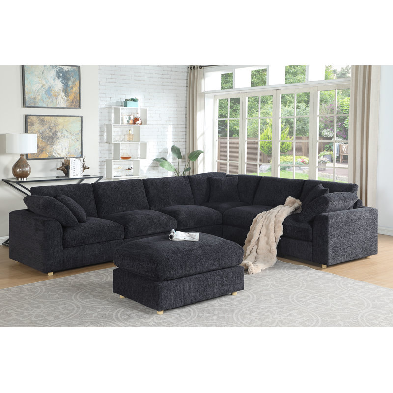 Canapé modulaire en forme de U 129,7 po avec repose-pieds amovible, Gris chenille