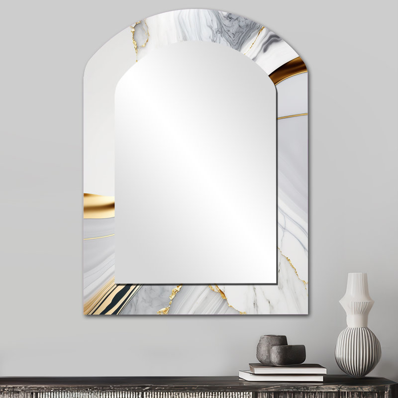 Abstract Geode Waves Grey IV - Modern Arch Wall Mirror, 34" x 25"