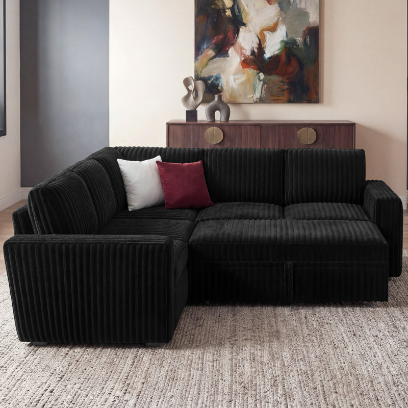Canapé modulaire Hoelscher, Velours côtelé noir