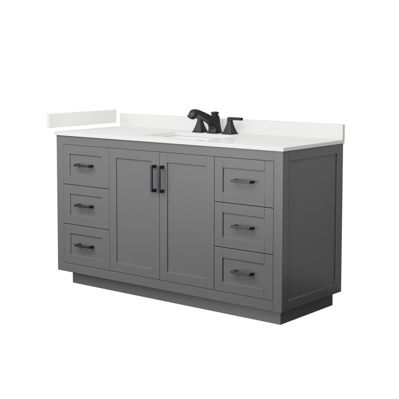 Miranda 60" Freestanding Single Bathroom Vanity with Quartz Top, White Quartz, Dark Gray, Matte Black