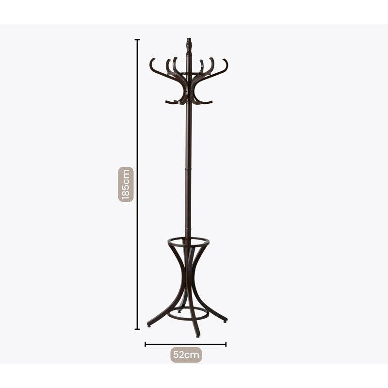 Freestanding 12 - Hook Coat Rack, Walnut Varnish
