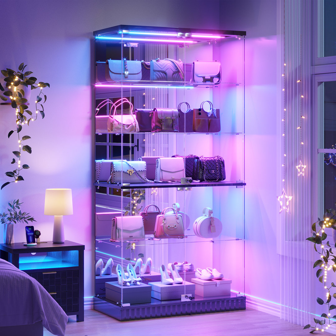 5-Tier Tempered Glass Display Cabinet with Motion Sensor RGB Lights, Lockable Tall Curio Cabinet