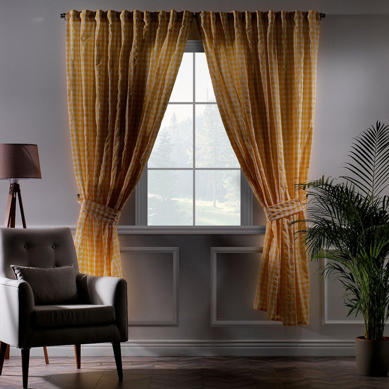 Rideau en polyester , L 36 po x H 63 po, Jaune/blanc