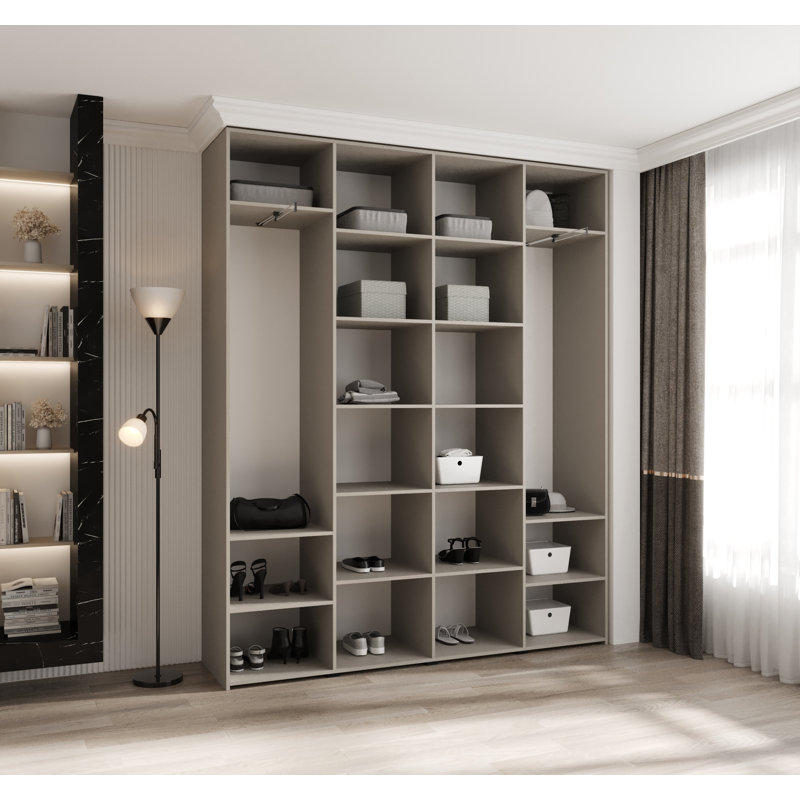 4 Door Manufactured Wood Wardrobe, cashmere + handles: gold, 245,5 H x 200 W x 40 D