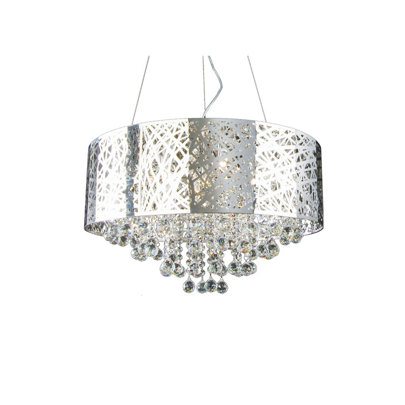 9-Light Chrome Chandelier With Clear Crystals