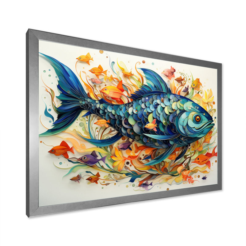 " Fishing Whale Of Colors III ", 30" H x 40" W x 1.5" D, Silver Single Picture Framed