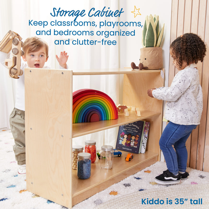 Natural Birch 2-Shelf Mobile Kids Storage Cabinet