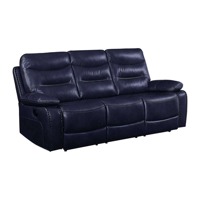Canapé inclinable en cuir 90,4 po, Cuir assorti bleu marine