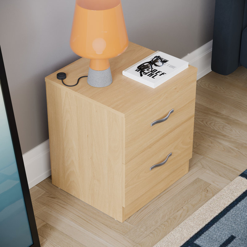 Maybery 2 Drawer Bedside Table, Pine