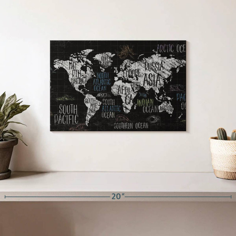 Aliaz Labeled Chalk World Map, 8" H x 12" W