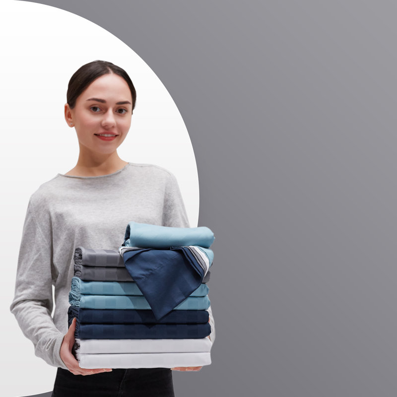 Gray King Cotton Damask Stripe 4-Piece Sheet Set