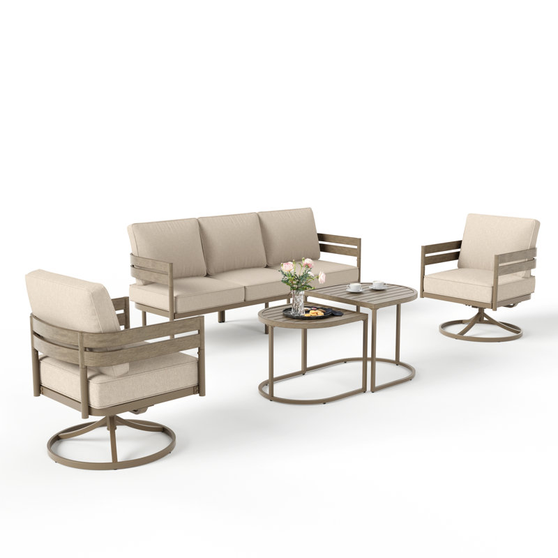 4-Piece Swivel Patio Seating Set – Outdoor Sofa, Swivel Chairs & Nesting Tables