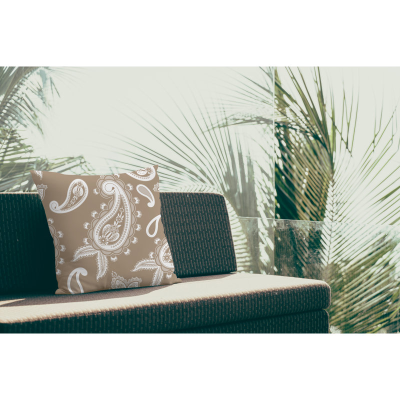 Paisley Outdoor Reversible Throw Pillow, Beige, 15W" x 15H"