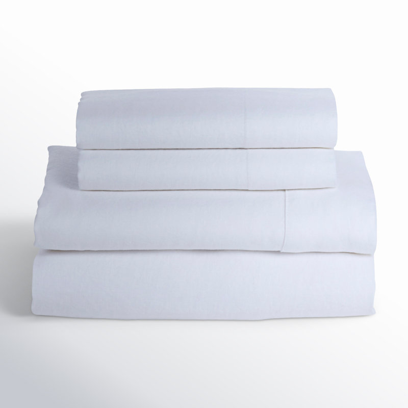 Frazier 100% Linen Machine Woven Sheet Set, Eggshell White, Full Sheet Set with 2 Pillowcases