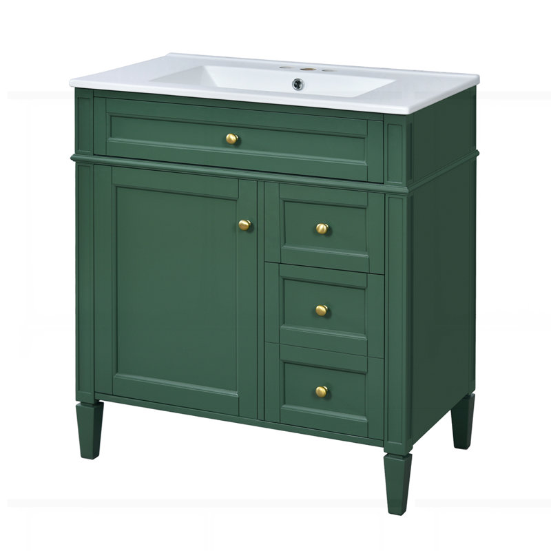 Meuble-lavabo de salle de bain sans lavabo supérieur, Vert, 30"