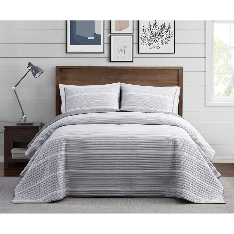 Ensemble de courtepointe Niari, Gris, Courtepointe simple / simple TG + 1 taie décorati