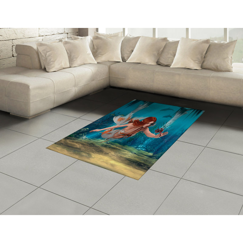Mermaid High Density Long Fiber Poly Threads Decorative Area Rug Carpet, Rectangle 4' x 5'8"
