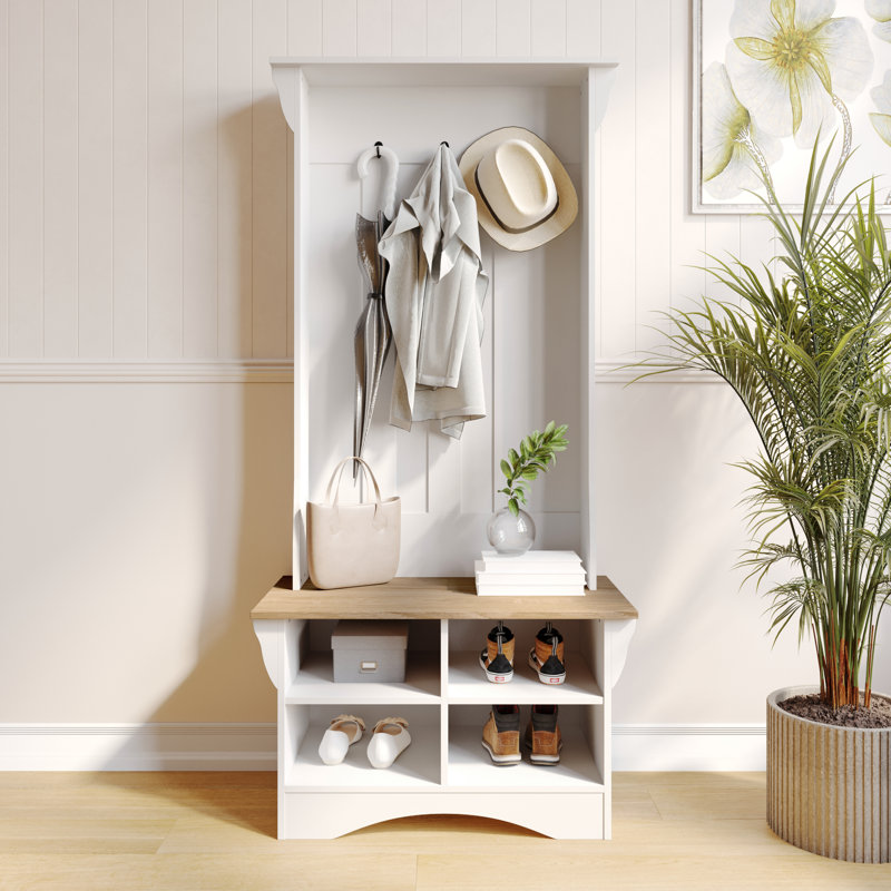Arisbeth Hall Tree with Bench, 3 Single Storage Hooks, and 4 Lower Storage Cubbies, White