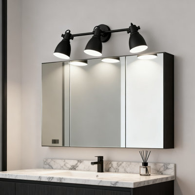 Applique murale sur rail 3 lumières industrielle, fixation murale ou plafonnier réglable avec finition noir mat pour un intérieur moderne