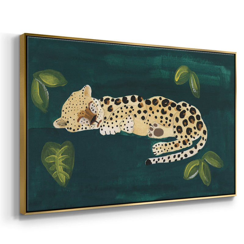 Toile tendue avec châssis Lethargic Leopard II, Encadrement doré, H 27 po x l 41 po x P 2 po