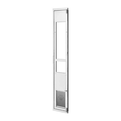 Porte pour chien pour porte coulissante en verre, hauteur réglable 75 7/8 po à 80 11/16 po, cadre en alliage d'aluminium avec rabat, conception à verrou, pour chiens de taille moyenne, portes pour animaux en verre coulissantes pivotantes à 180 ° pour les locataires