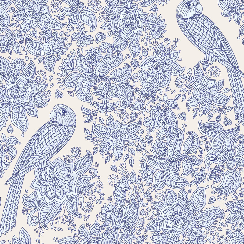 Papier peint floral, oiseaux, décoration murale rétro